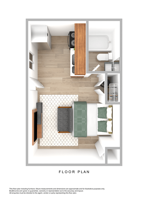 Floor plan for studio, 1 bath, 388 sqft